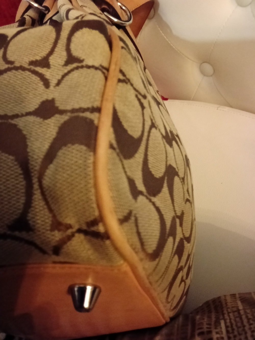 #V5 Coach Hampton VINTAGE Tan/Khaki Sign. Canvas Belted Tote Creed- E04M-6352 - Picture 9 of 16